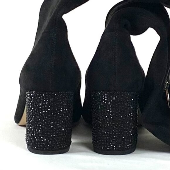 New Jewel Badgley Mischka Evalina Stretch Black Micro-Suede Evening Boot 8 - Picture 5 of 11